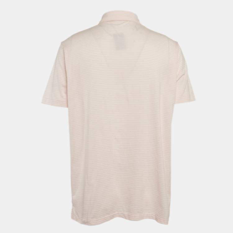 Pre Owned Polo Ralph Lauren Carmel Pink Stripe Cotton Polo T-Shirt XL