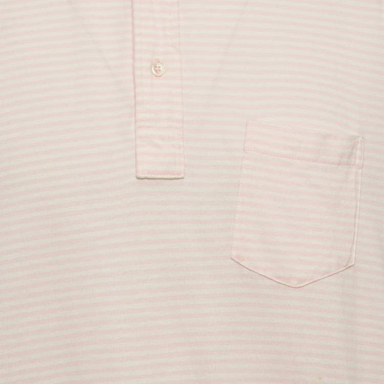 Pre Owned Polo Ralph Lauren Carmel Pink Stripe Cotton Polo T-Shirt XL
