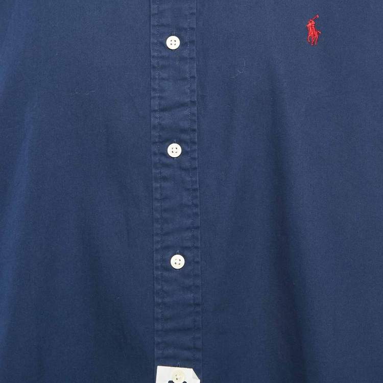 Pre Owned Polo Ralph Lauren Navy Blue Cotton Custom Fit Shirt XXL