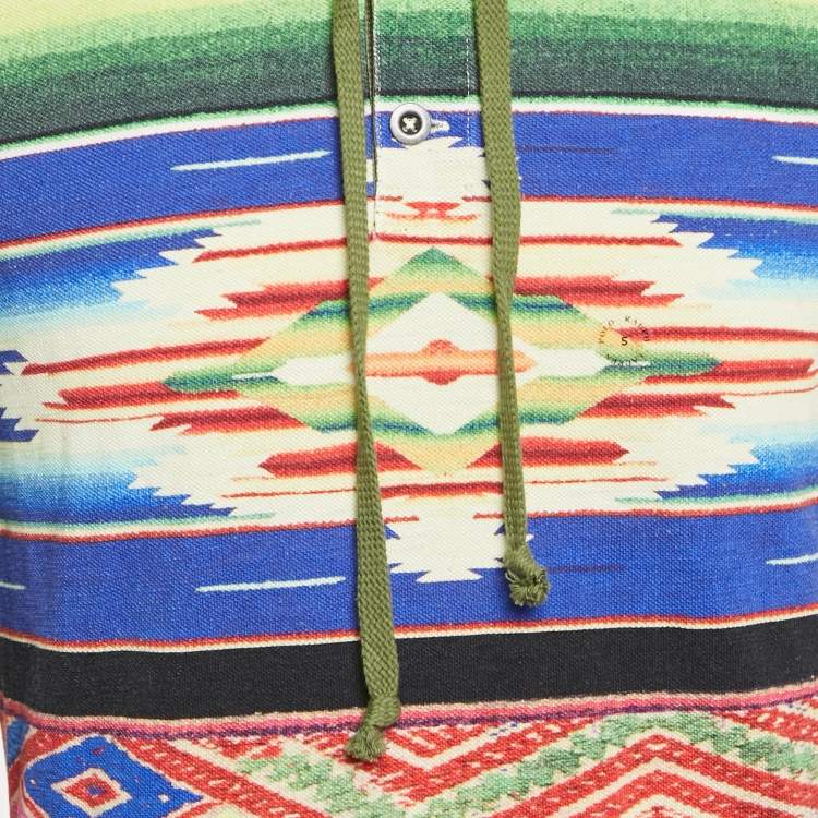 Pre Owned Polo Ralph Lauren Multicolor Serape Print Cotton Pique Popover Hoodie S
