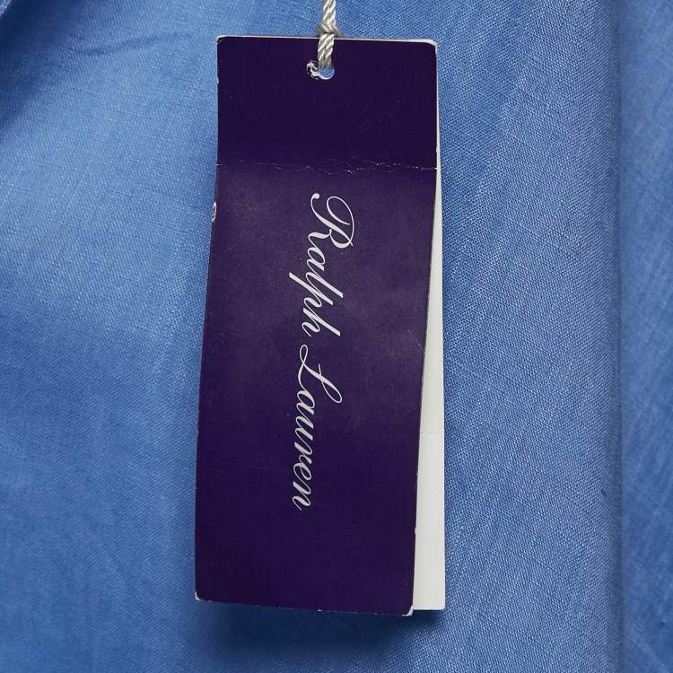 Pre Owned Polo Ralph Lauren Purple Label Blue Linen Button Shirt XXL