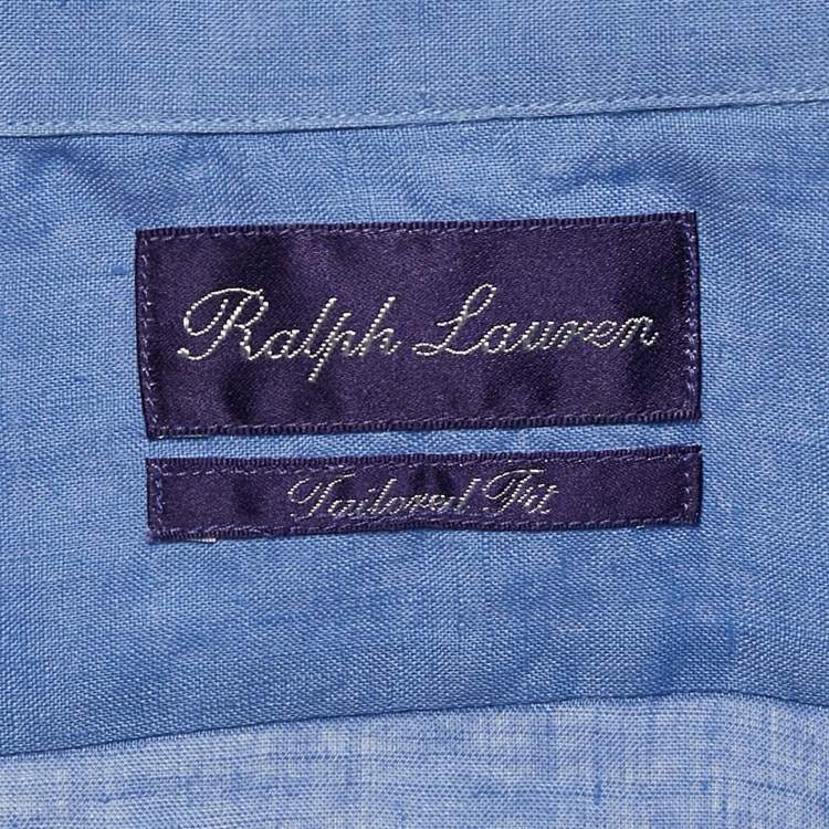Pre Owned Polo Ralph Lauren Purple Label Blue Linen Button Shirt XXL