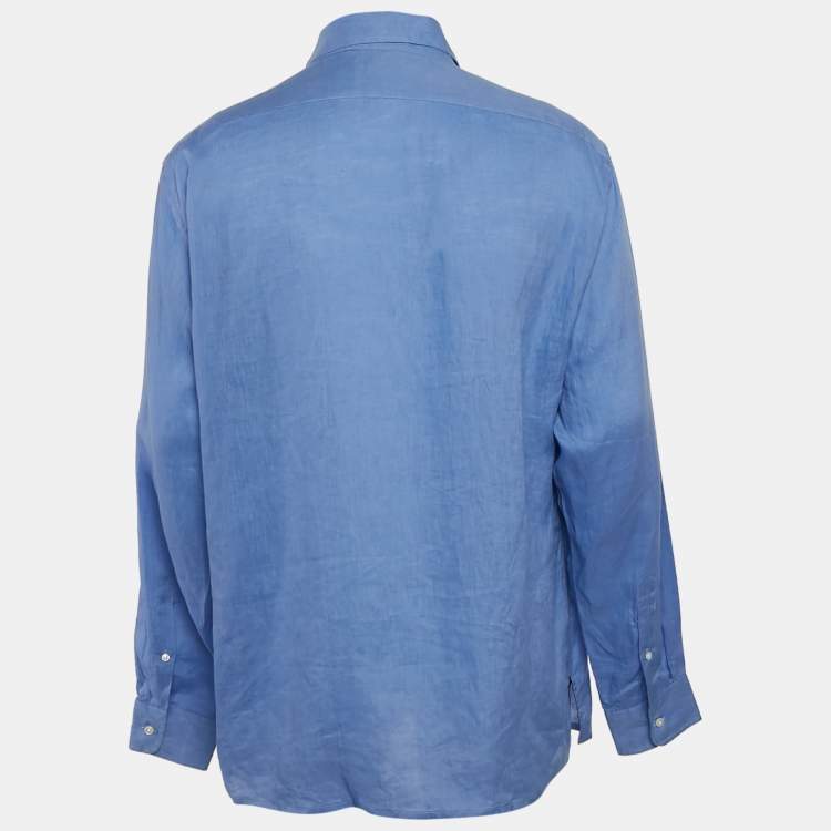 Pre Owned Polo Ralph Lauren Purple Label Blue Linen Button Shirt XXL