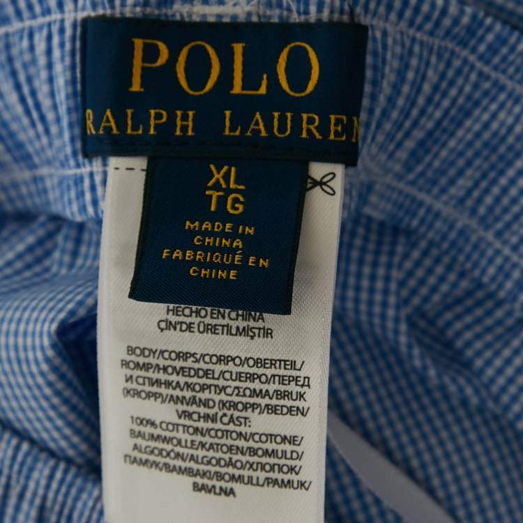 Pre Owned Polo Ralph Lauren Blue Gingham Poplin Long Sleep Set XL
