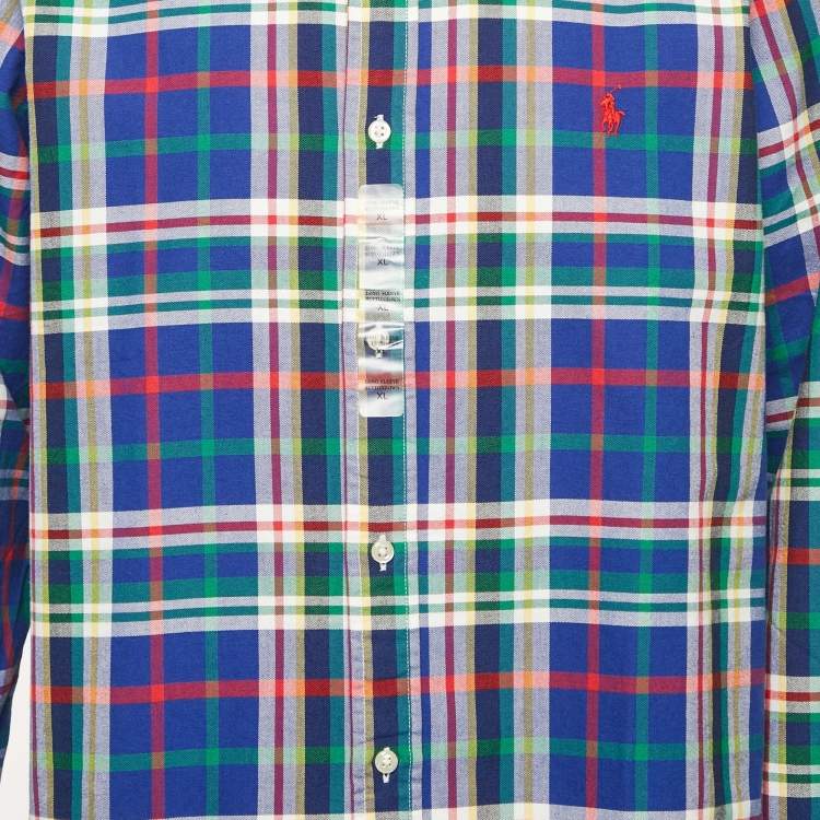 Pre Owned Polo Ralph Lauren Blue Plaid Cotton Classic Fit Shirt XL