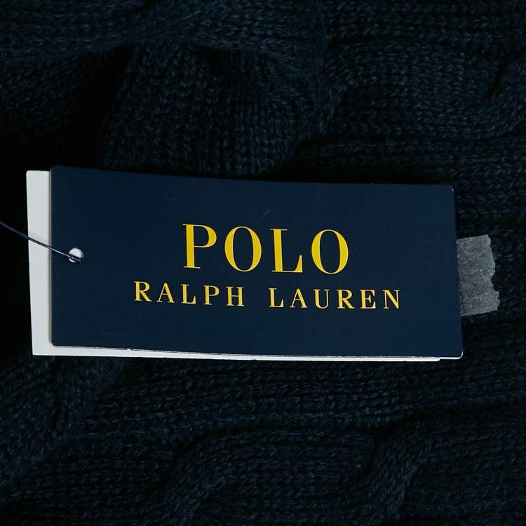 Pre Owned Polo Ralph Lauren Navy Blue Cable Knit Turtle Neck Sweater XL