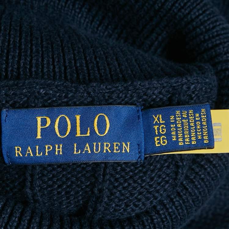 Pre Owned Polo Ralph Lauren Navy Blue Cable Knit Turtle Neck Sweater XL