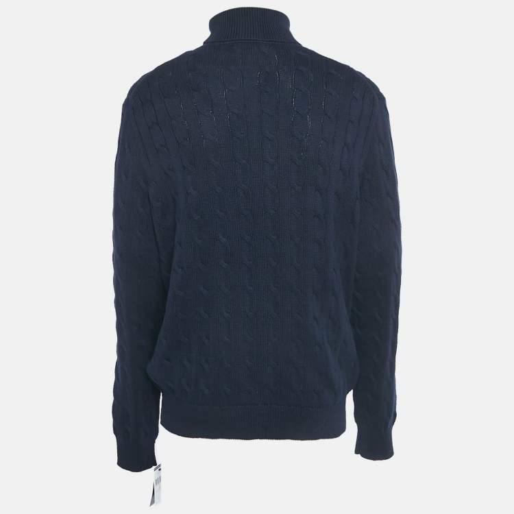 Pre Owned Polo Ralph Lauren Navy Blue Cable Knit Turtle Neck Sweater XL