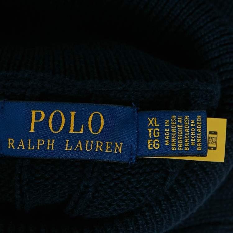 Pre Owned Polo Ralph Lauren Navy Blue Cable Knit Turtle Neck Sweater XL