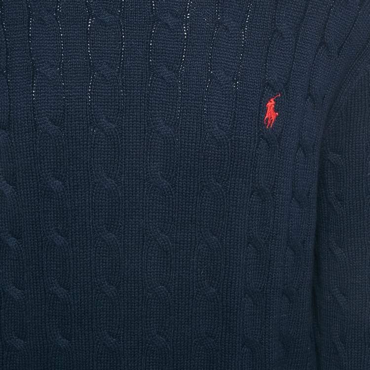 Pre Owned Polo Ralph Lauren Navy Blue Cable Knit Turtle Neck Sweater XL