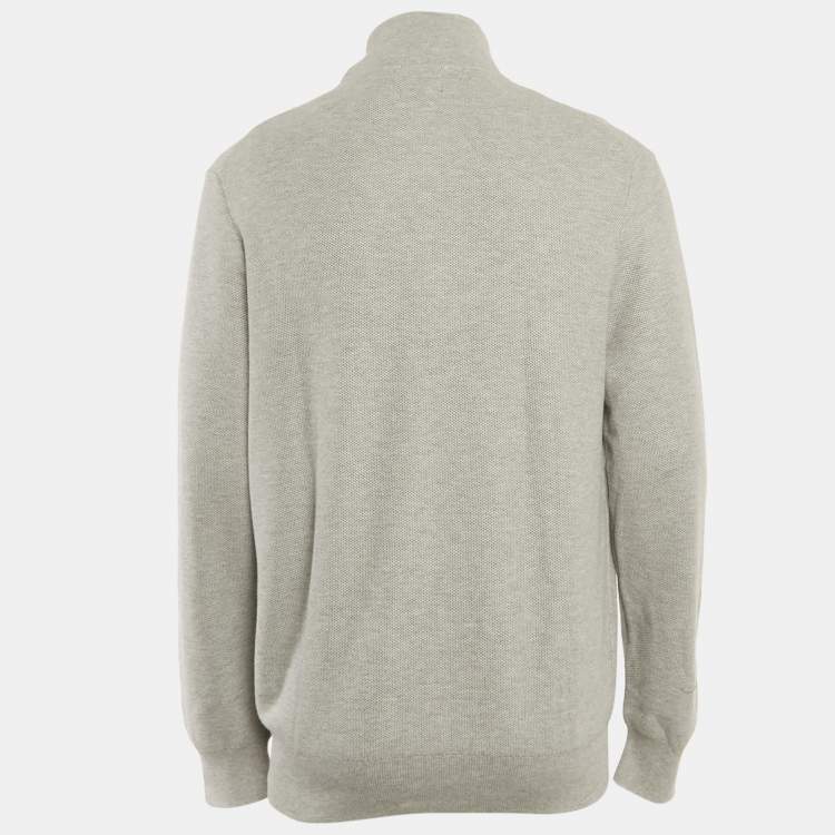 Pre Owned Polo Ralph Lauren Grey Mesh Knit Half Zip Sweater L