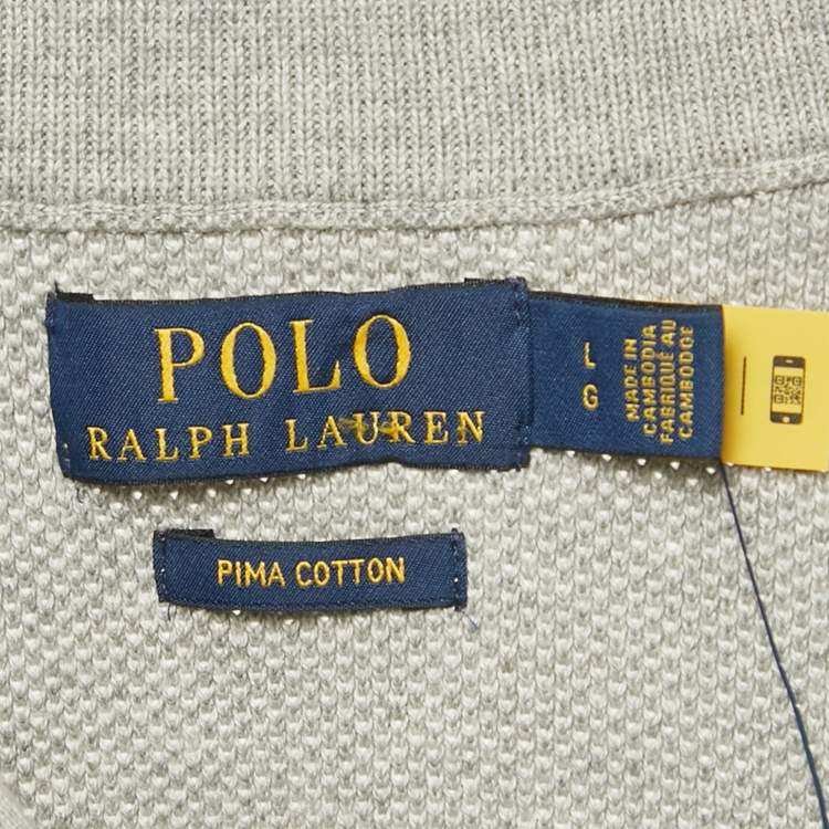 Pre Owned Polo Ralph Lauren Grey Mesh Knit Half Zip Sweater L