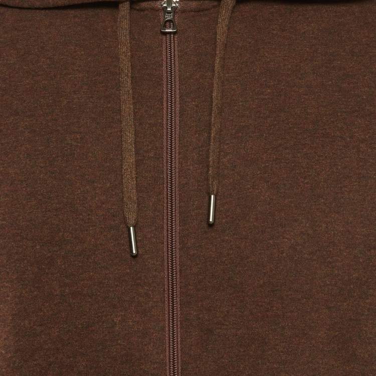 Pre Owned Polo Ralph Lauren Brown Cotton Knit Zip-Up Hoodie M