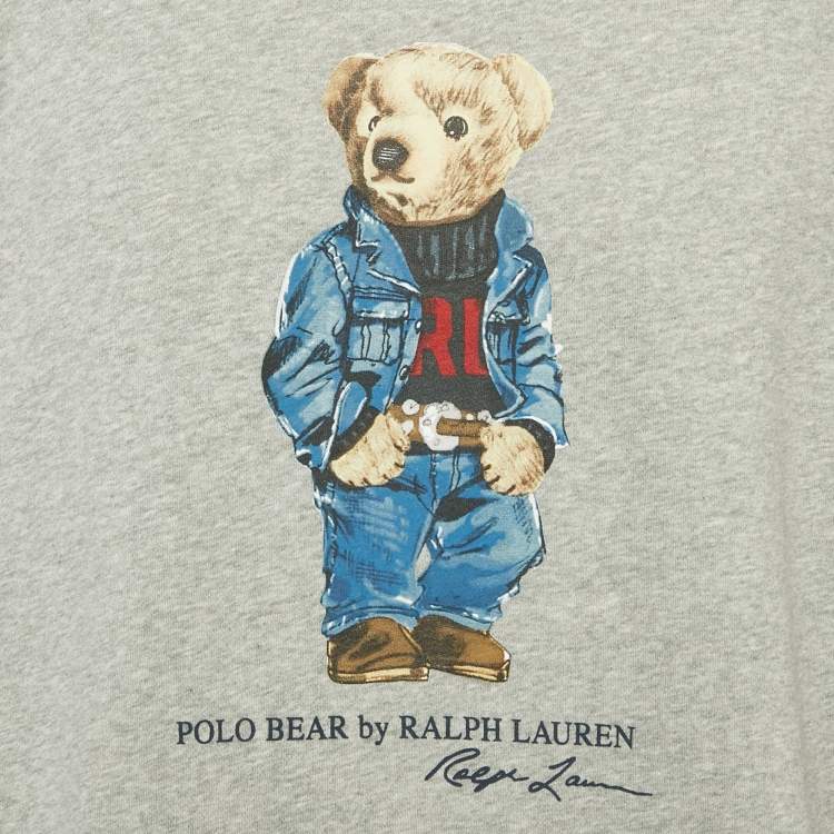 Pre Owned Polo Ralph Lauren Grey Teddy Print Cotton Crewneck Sweatshirt L