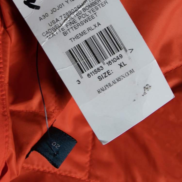 Pre Owned Polo Ralph Lauren Orange Synthetic Quilted Cadwell Bomber Jacket XL