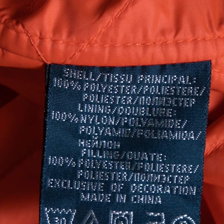 Pre Owned Polo Ralph Lauren Orange Synthetic Quilted Cadwell Bomber Jacket XL