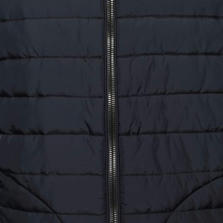 Pre Owned Polo Ralph Lauren Navy Blue Merino Wool & Padded Zip Front Jacket L