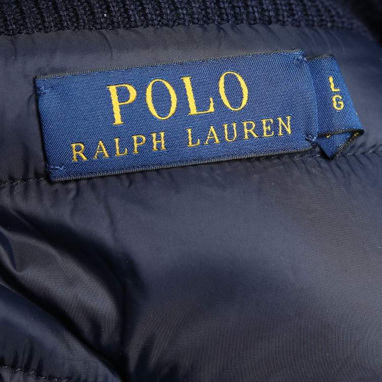 Pre Owned Polo Ralph Lauren Navy Blue Merino Wool & Padded Zip Front Jacket L