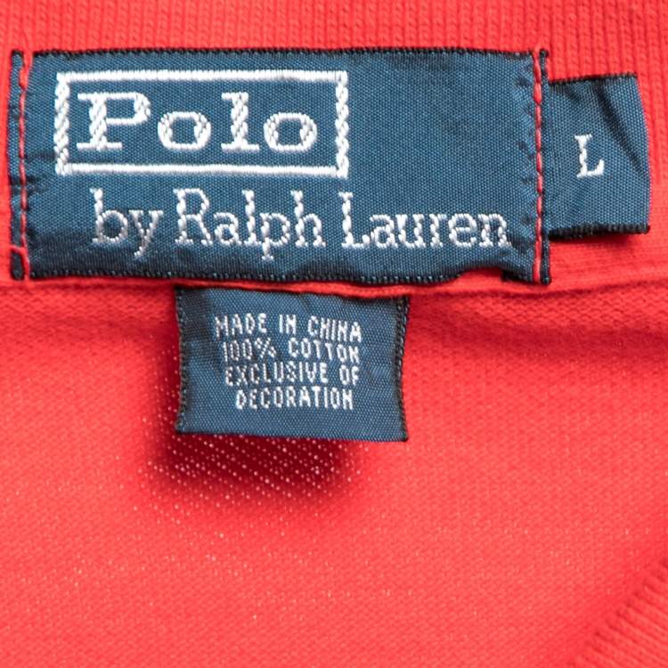 Pre Owned Polo Ralph Lauren Red Cotton Polo T-Shirt L