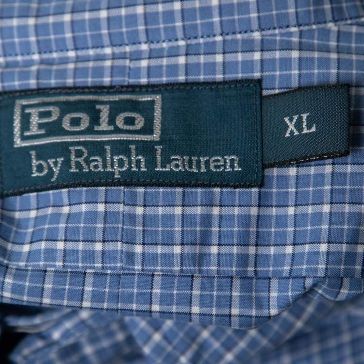 مملوكة مسبقًا Polo Ralph Lauren Blue Checked Cotton Button Front Shirt XL
