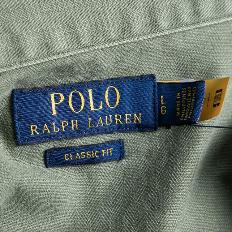 Pre Owned Polo Ralph Lauren Olive Green Cotton Utility Long Sleeve Shirt L