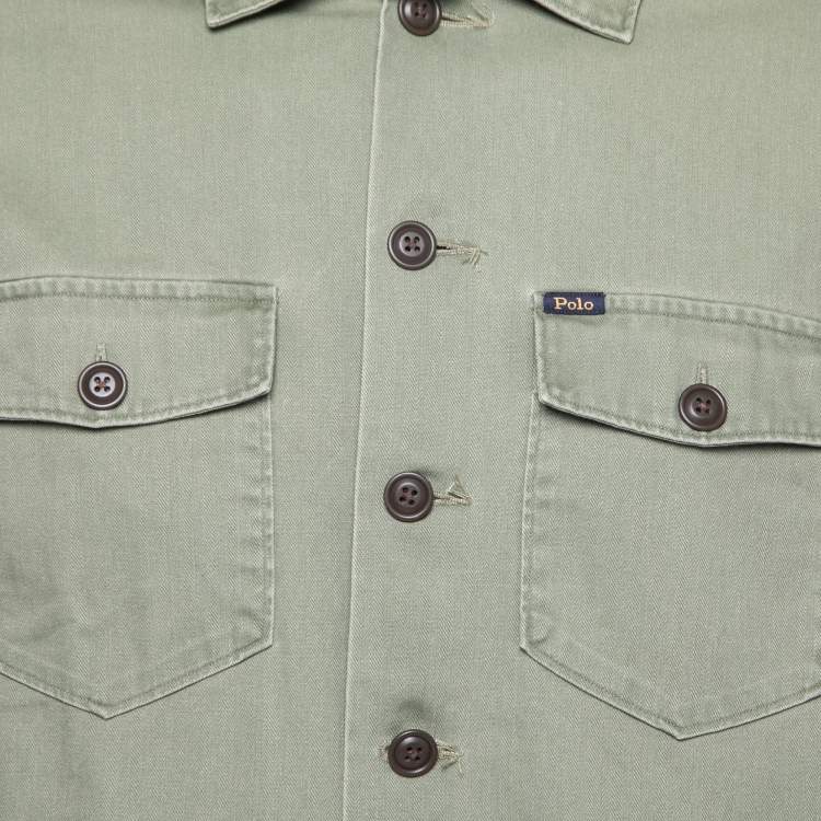 Pre Owned Polo Ralph Lauren Olive Green Cotton Utility Long Sleeve Shirt L
