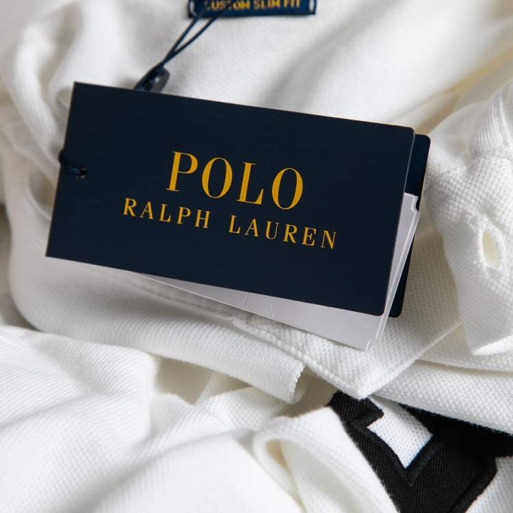 Pre Owned Polo Ralph Lauren White Cotton Pique Custom Slim Fit Polo T-Shirt XL