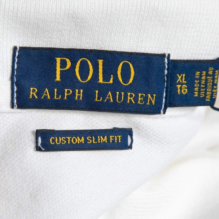 Pre Owned Polo Ralph Lauren White Cotton Pique Custom Slim Fit Polo T-Shirt XL