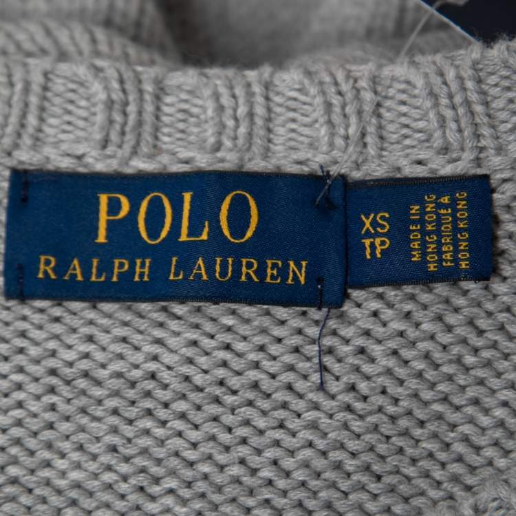 Pre Owned Polo Ralph Lauren Grey Cotton Knit Long Sleeve Jumper XS