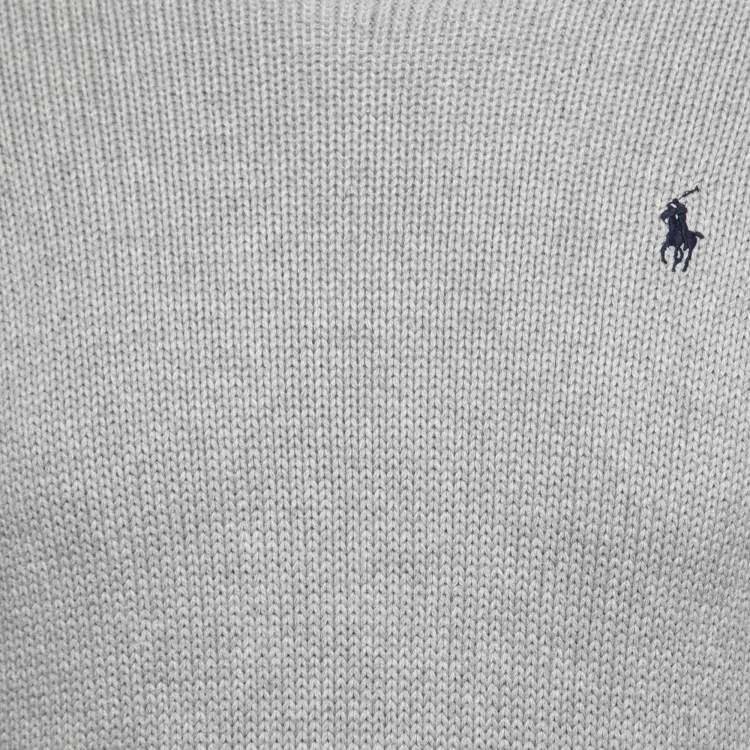 Pre Owned Polo Ralph Lauren Grey Cotton Knit Long Sleeve Jumper XS
