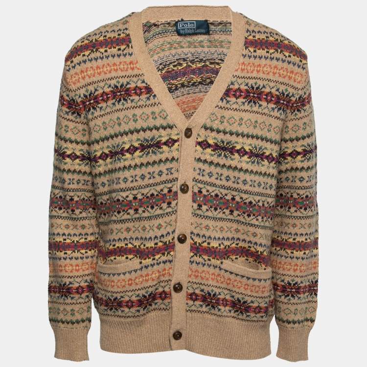 Polo Ralph Lauren Tan Brown Tribal Pattern Knit Buttoned Cardigan L Polo  Ralph Lauren | The Luxury Closet