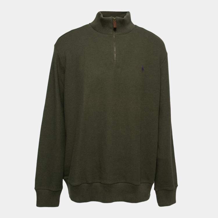 Pre Owned Polo Ralph Lauren Olive Green Cotton Knit Long Sleeve Jumper XXL