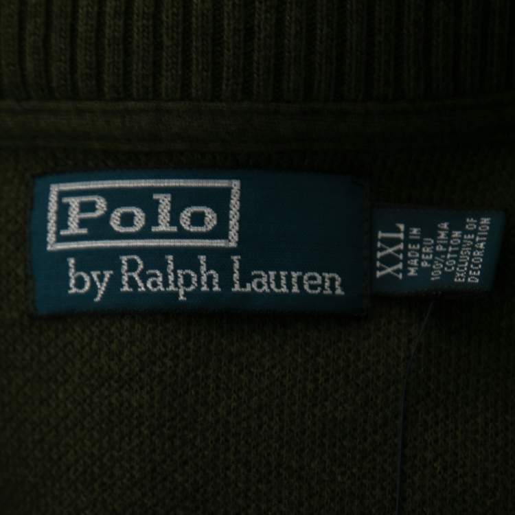 Pre Owned Polo Ralph Lauren Olive Green Cotton Knit Long Sleeve Jumper XXL