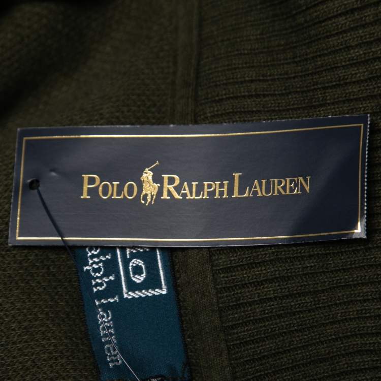 Pre Owned Polo Ralph Lauren Olive Green Cotton Knit Long Sleeve Jumper XXL