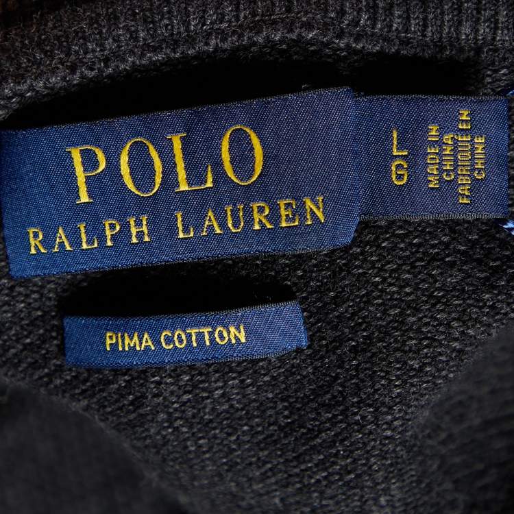 Pre Owned Polo Ralph Lauren Charcoal Grey Cotton Knit Jumper L