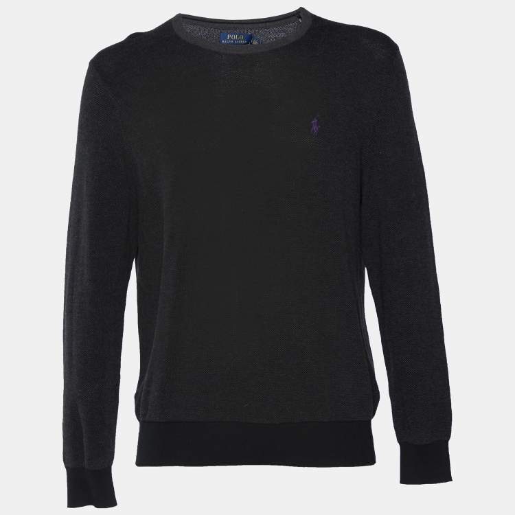 Pre Owned Polo Ralph Lauren Charcoal Grey Cotton Knit Jumper L