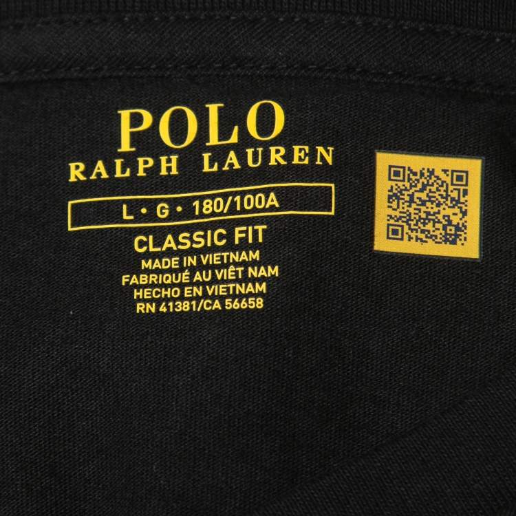 Pre Owned Polo Ralph Lauren Black Cotton Classic Fit V-Neck T-Shirt L