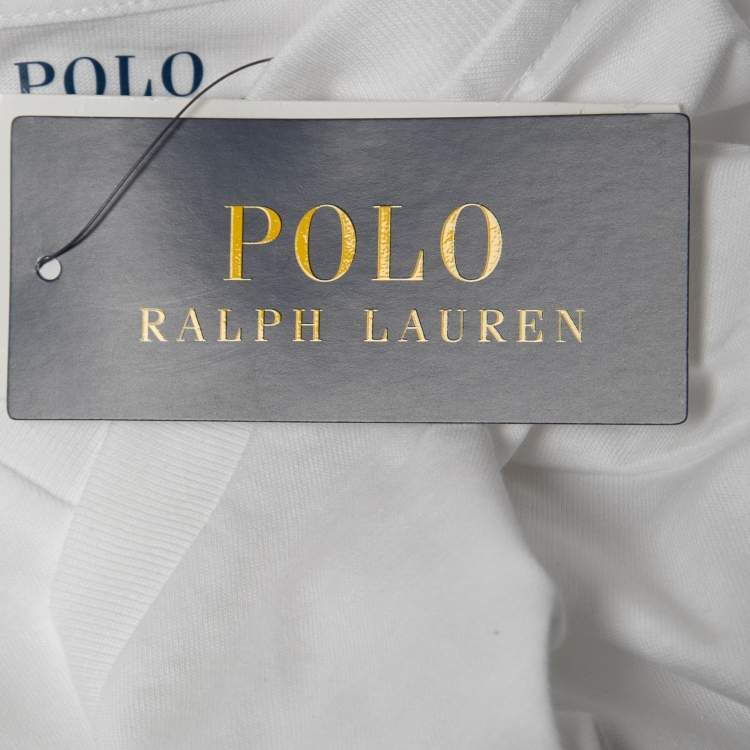 Pre Owned Polo Ralph Lauren White Cotton Classic Fit V-Neck T-Shirt L