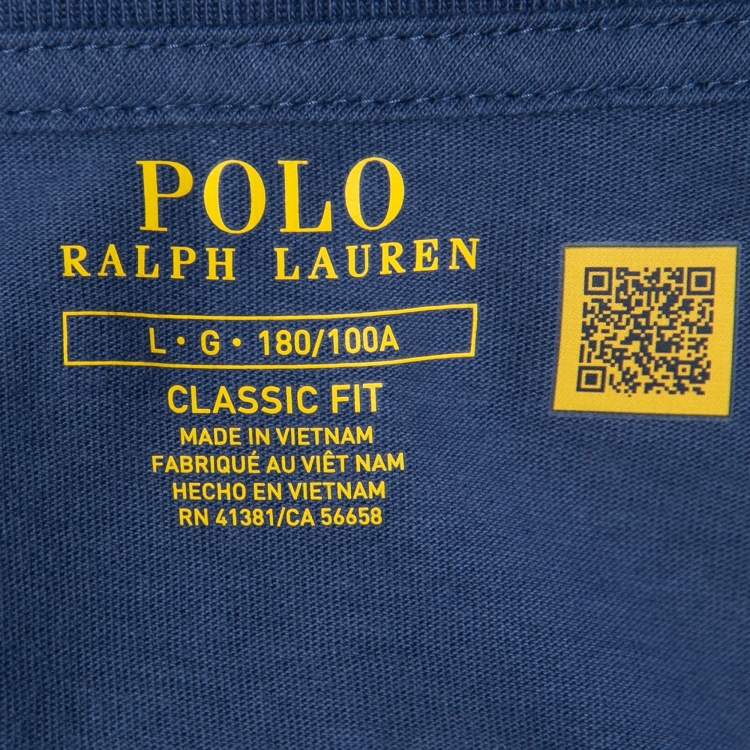 Pre Owned Polo Ralph Lauren Blue Cotton Classic Fit V-Neck T-Shirt L