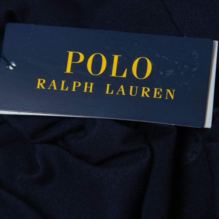 Pre Owned Polo Ralph Lauren Navy Blue Cotton Classic Fit V-Neck T-Shirt L