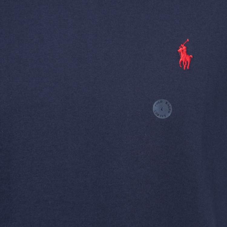 Pre Owned Polo Ralph Lauren Navy Blue Cotton Classic Fit V-Neck T-Shirt L
