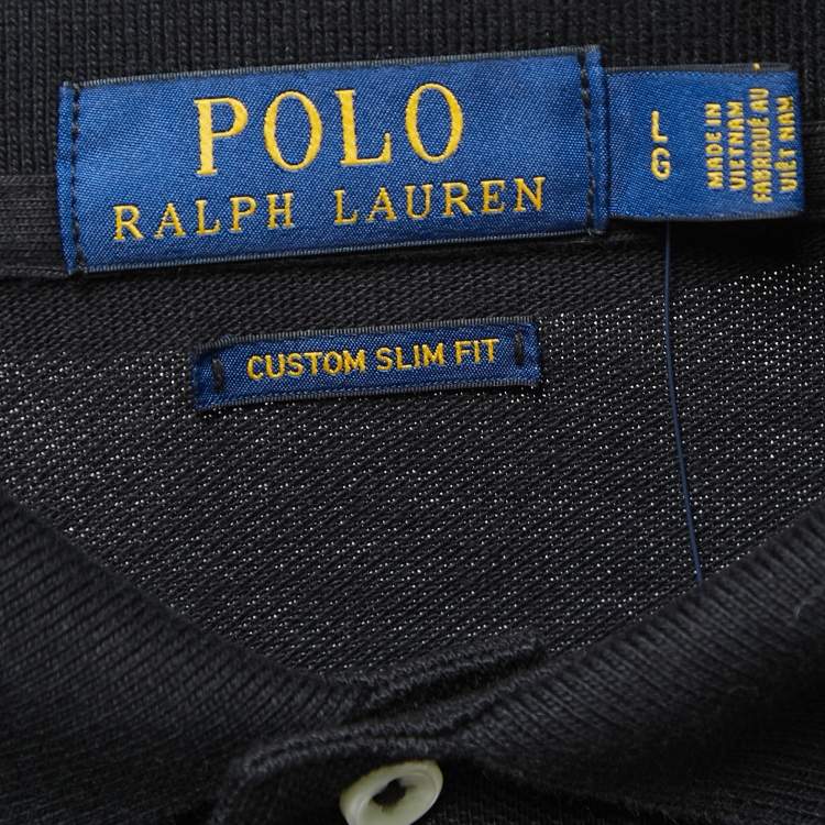 Pre Owned Polo Ralph Lauren Black Cotton Custom Slim Fit Polo T-Shirt L