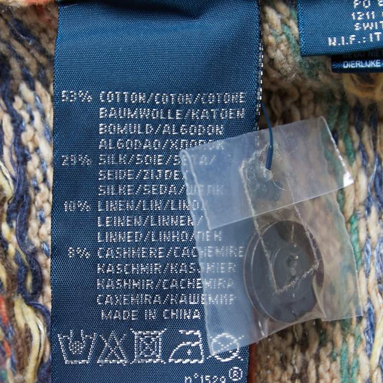 Pre Owned Polo Ralph Lauren Camel Fair Isle Knit Button Front Cardigan L