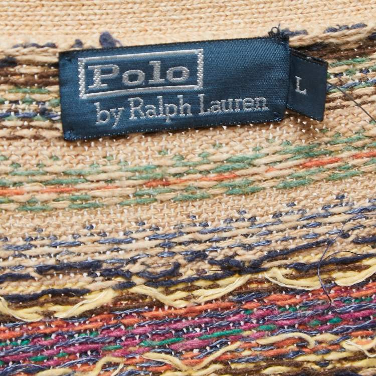 Pre Owned Polo Ralph Lauren Camel Fair Isle Knit Button Front Cardigan L
