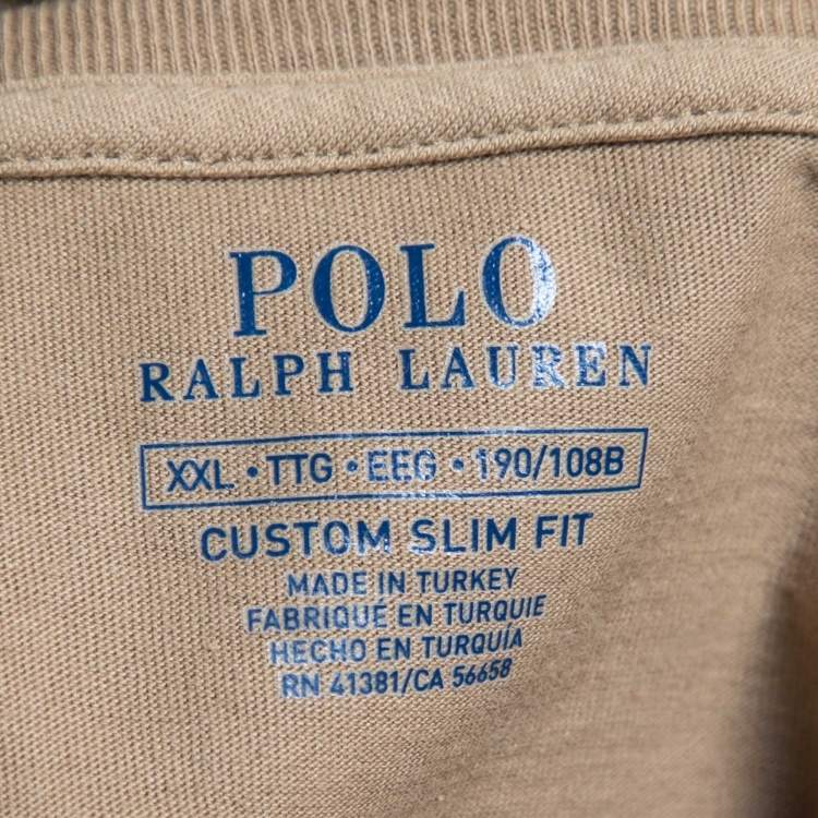 Pre Owned Polo Ralph Lauren Light Brown Cotton Custom Slim Fit T-Shirt XXL