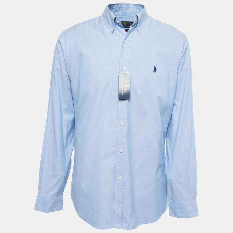 Pre Owned Polo Ralph Lauren Blue Cotton Custom Fit Button Down Shirt L