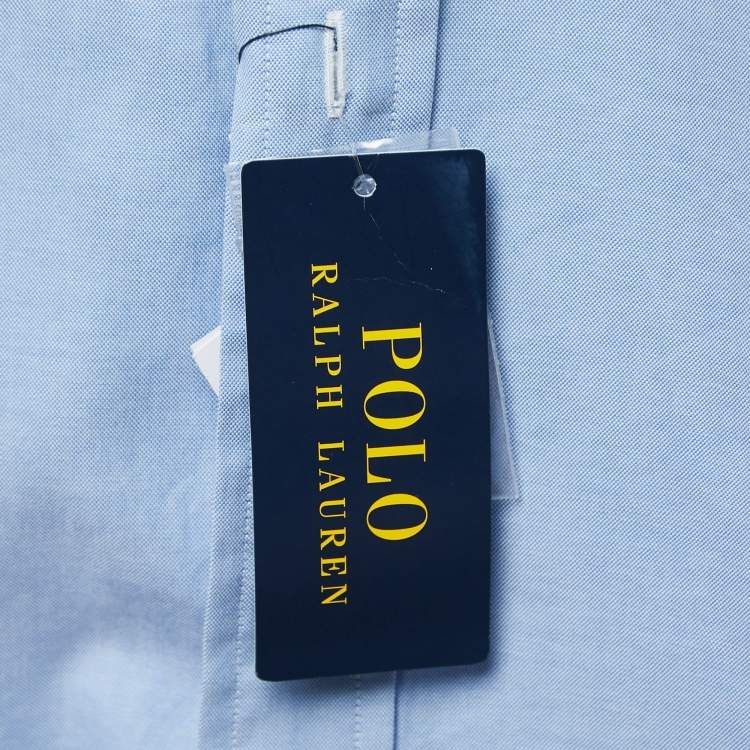 Pre Owned Polo Ralph Lauren Blue Cotton Custom Fit Button Down Shirt L