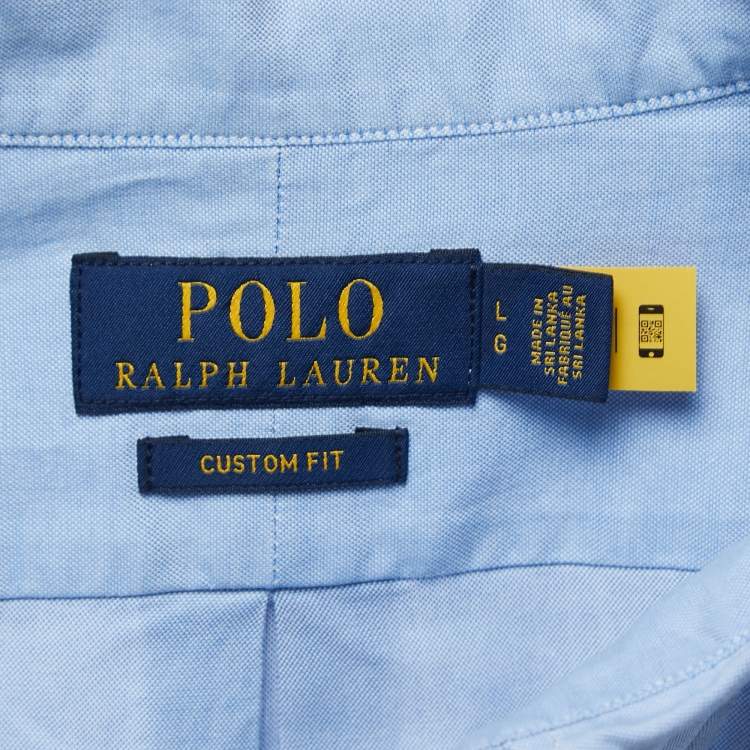 Pre Owned Polo Ralph Lauren Blue Cotton Custom Fit Button Down Shirt L