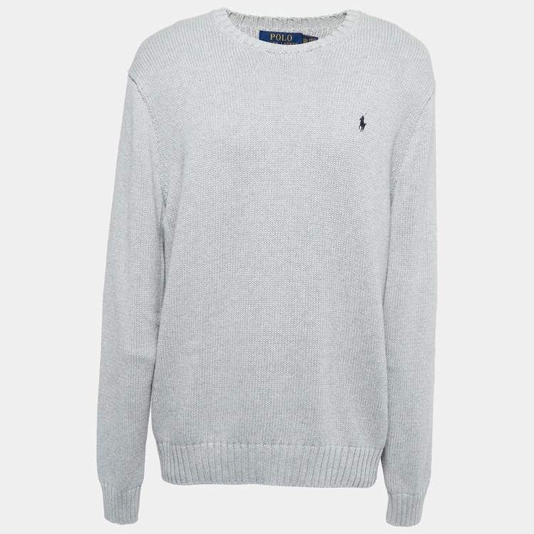 Pre Owned Polo Ralph Lauren Grey Cotton Knit Crew Neck Sweater XXL