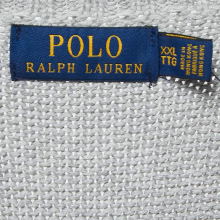 Pre Owned Polo Ralph Lauren Grey Cotton Knit Crew Neck Sweater XXL